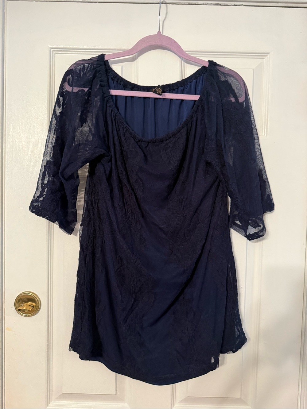 Forever 21 Navy Blue Lace Peasant Blouse